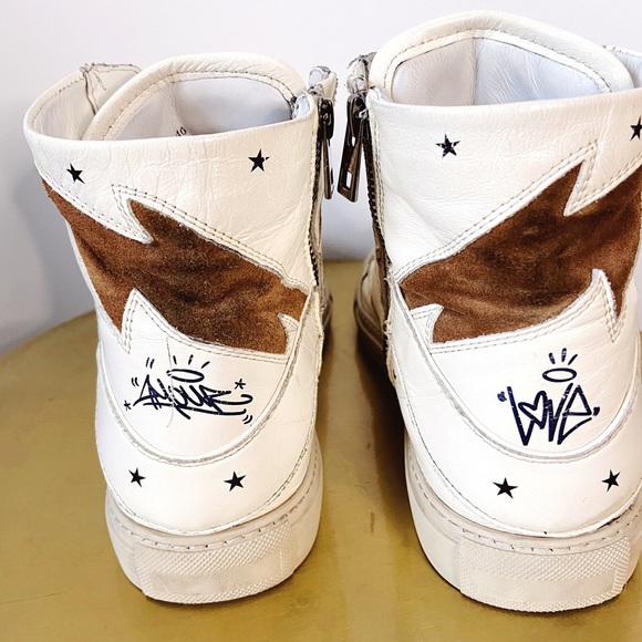 ZV1747 High Flash Sneakers CRUSH Leather ZADIG&VOLTAIRE, size 40 US 9 Distressed - Picture 4 of 15